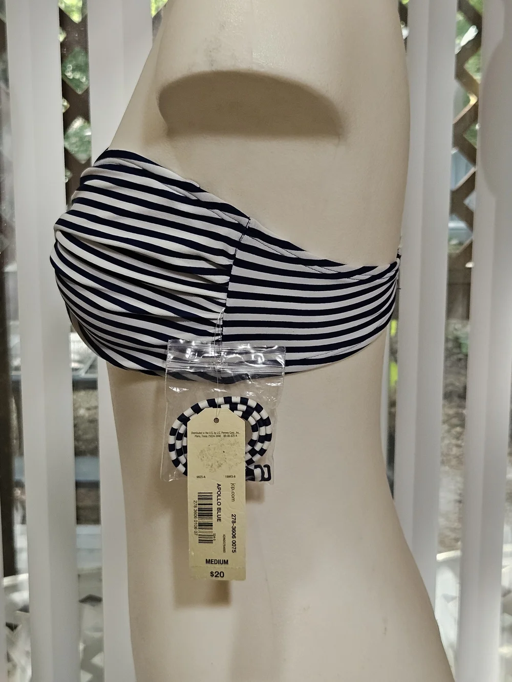 NWT Arizona Jean Co. Striped Bandeau Bikini Top Medium Navy White